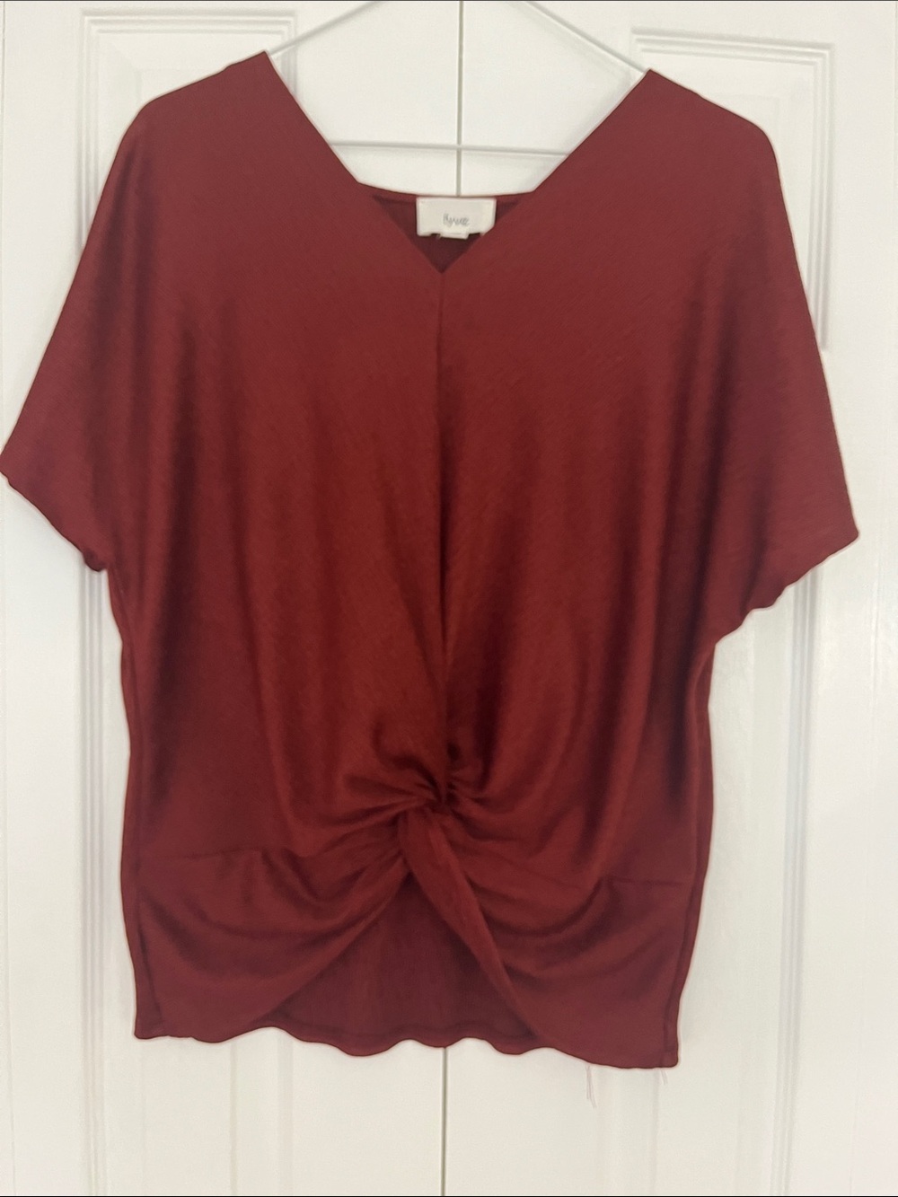 Twist-Front V-Neck Blouse in Deep Burgundy - Picture 1 of 5